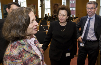 ETF's Madlen Serban (middle) and Pervenche Beres (left), the reelected chair of European Parliament Employment Committee
